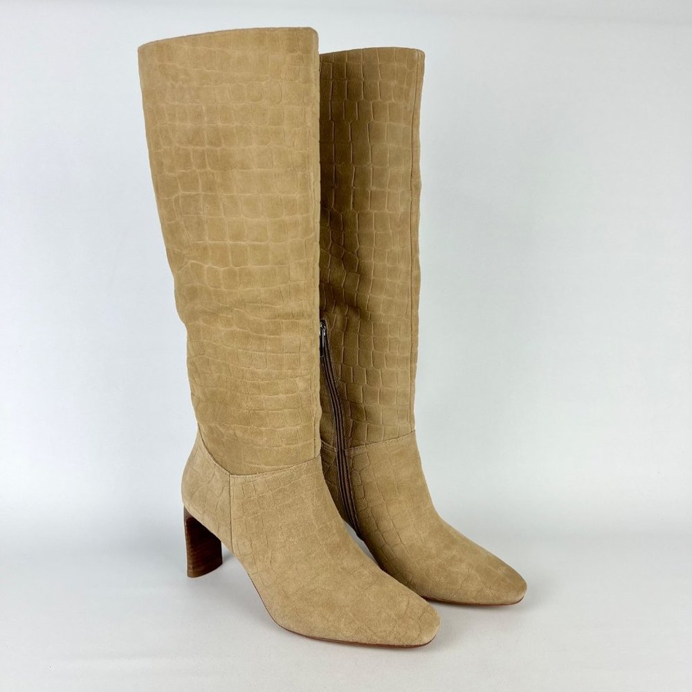 Vince Camuto Womens Hersha Beige Suede Tall Boots Croc Print size 8.5